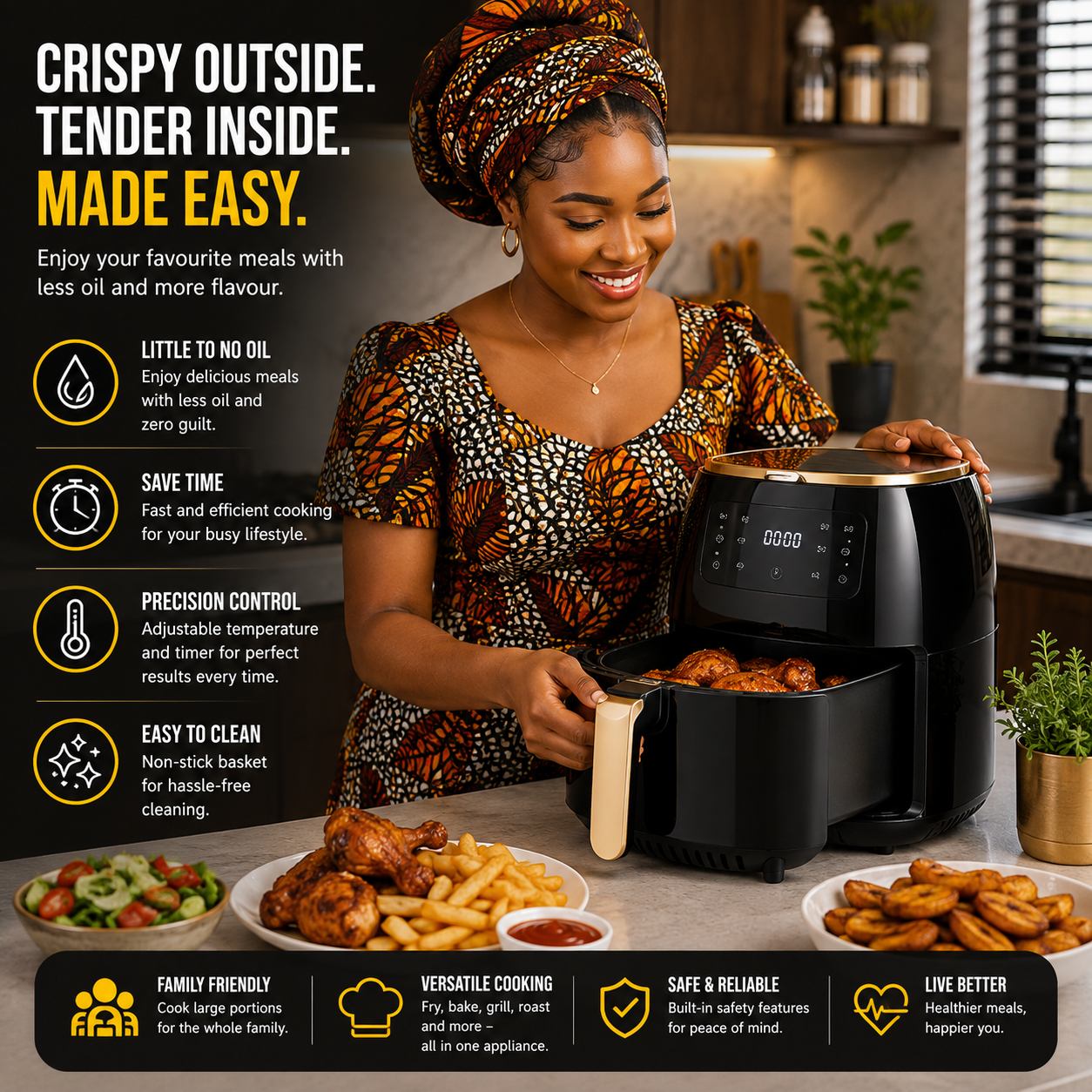Kenwood 9.5L air fryer with roast chicken